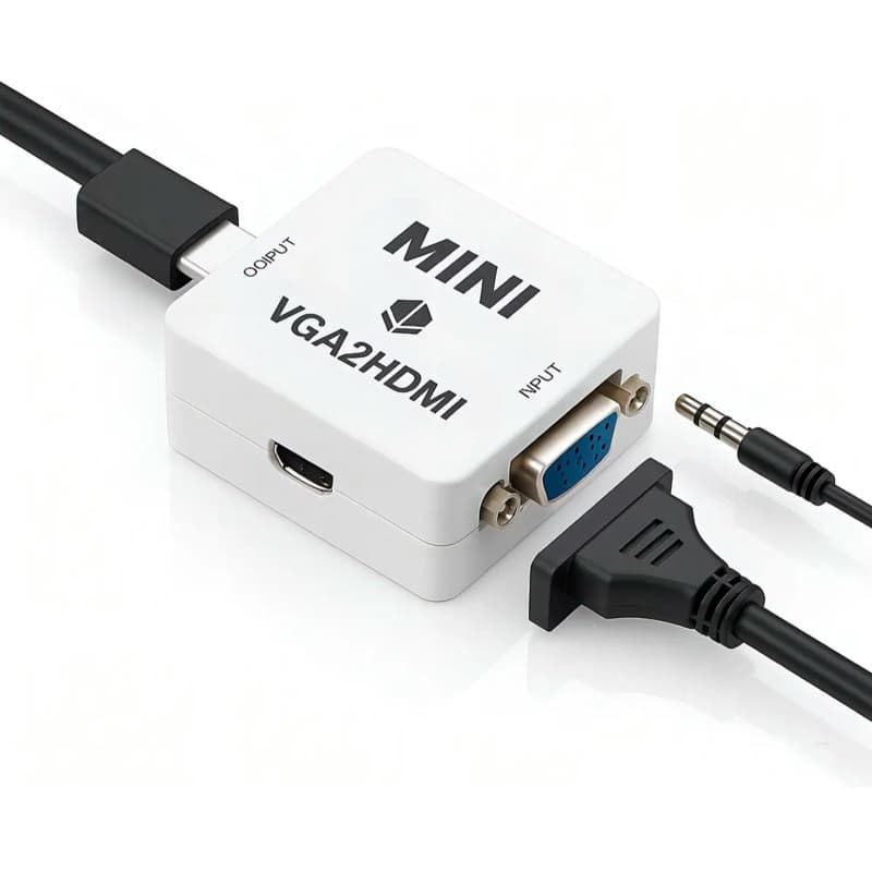 Kit Mini Conversor Entrada Vga Para Saida Hdmi 1080p C/ Áudio Amby Vga2hdmi + Cabo VGA