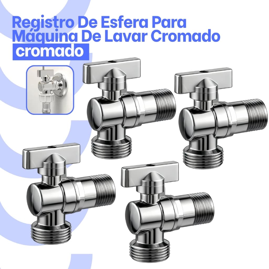 Registro Máquina de Lavar 1/4 Volta Metal Anti Vazamento Alta Pressão 1/2 3/4
