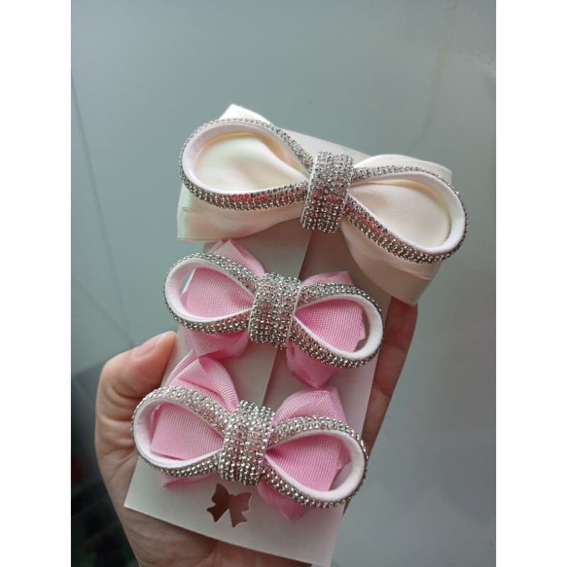 kit parzinho de laços infantil rosa e laço maior na cor off-white