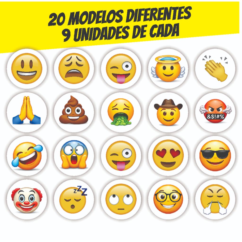 Kit 180 Etiquetas Emoji 1,5cm – 20 Modelos  (9 de Cada) para Agenda, Lembrancinha, Papelaria e Festa
