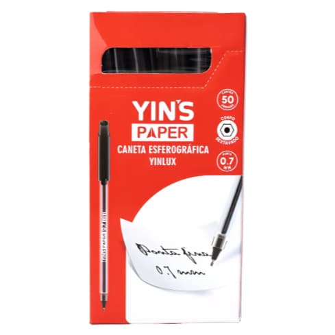 Caixa 50 Canetas Esferográficas Yins Paper Tinta Preta 0.7mm