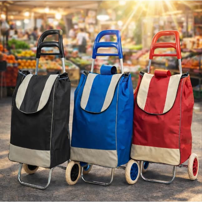 Carrinho De Feira Dobrável Reforçado Com Bolsa Impermeável Sortida Promoção