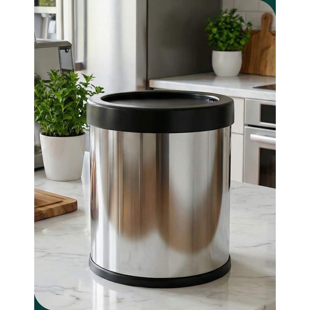Lixeira Inox Martinazzo 6,3 L Tampa Basculante Preta Compacta para Cozinha Banheiro Escritório