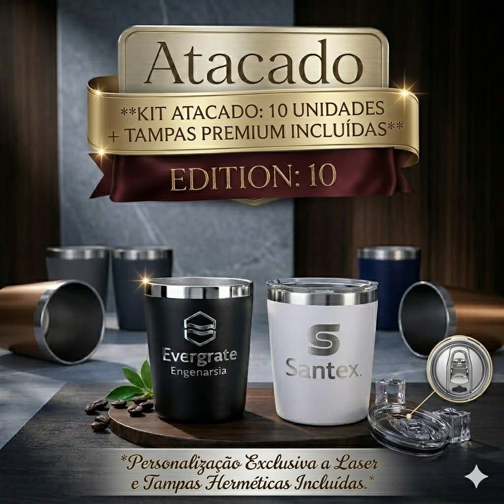 Kit 10 Copos Térmicos 260ml Personalizados – Inox com Tampa, Brindes Corporativos e Festas