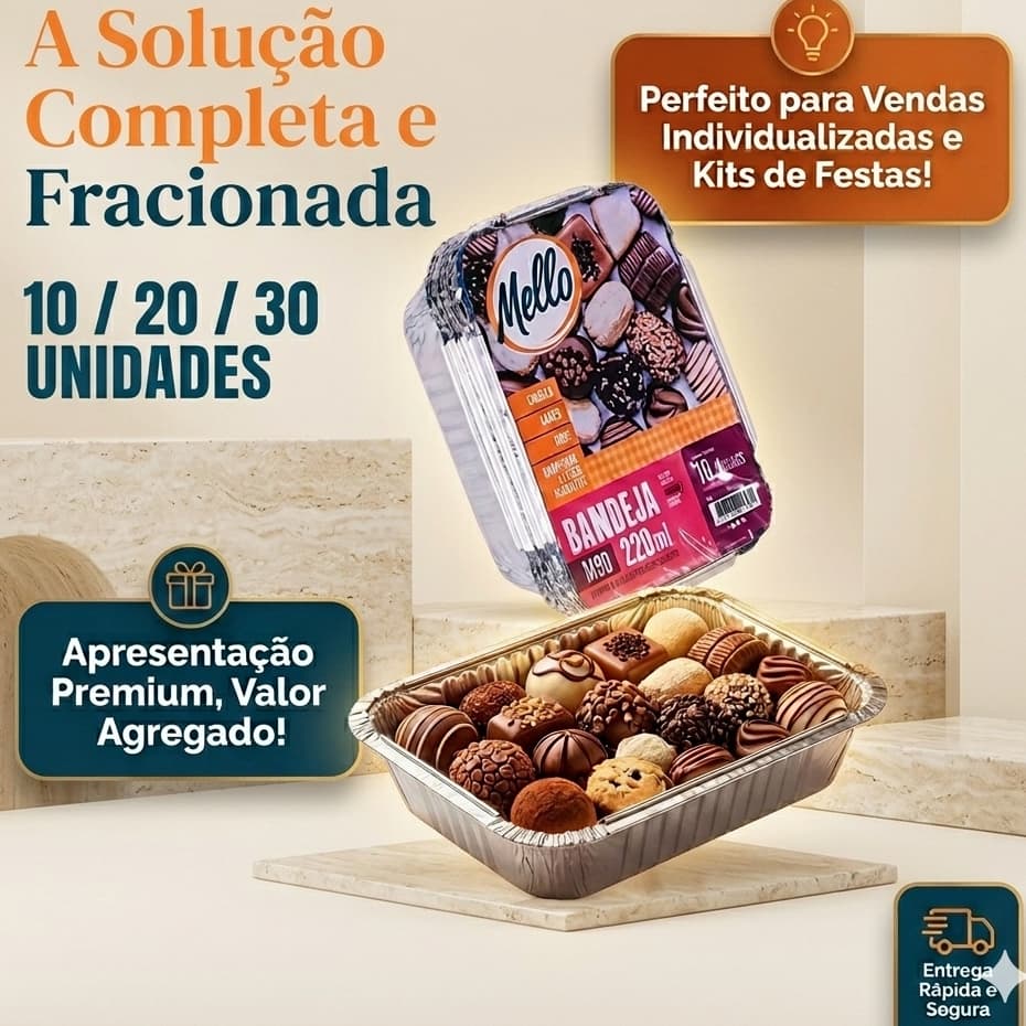 KITs 10 / 20 / 30 Un Marmitinha Marmitex de Alumínio 220ml c/ Tampa p/ doces, bolos e Empadões Mello