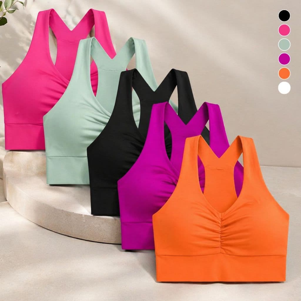 Kit 5 Top Fitness Feminino Sem Bojo Microfibra Academia Sutiã Sustentação Confortável Dia Dia Moda