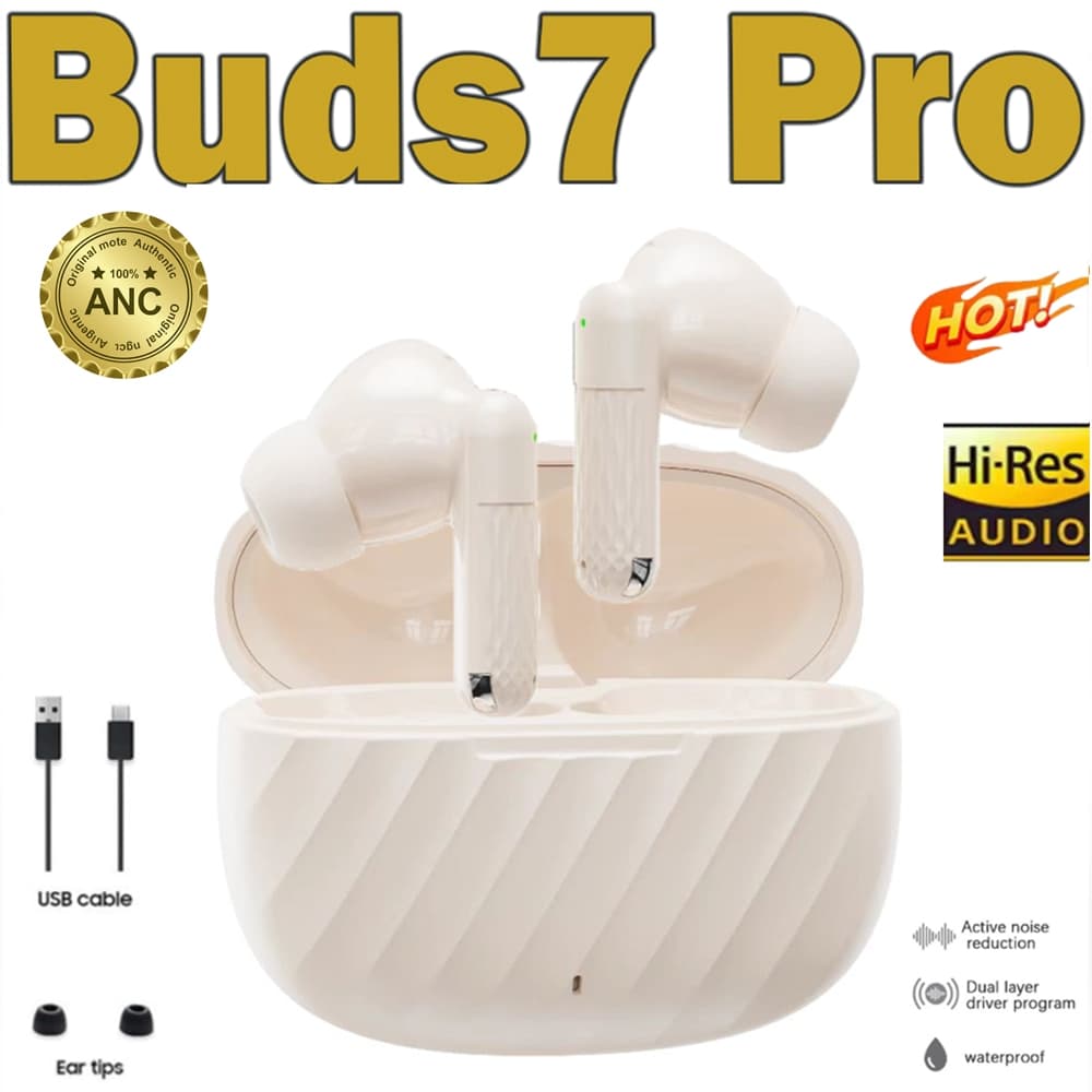 2026 Novo Fones de ouvido sem fio Bluetooth Buds 7 Pro com cancelamento de ruído ANC esportes
