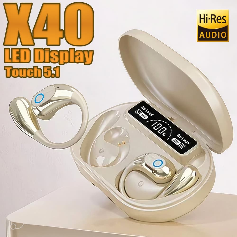 Fones de ouvido Bluetooth TWS x40 esportivos com clipe, modelo 2026 5.4