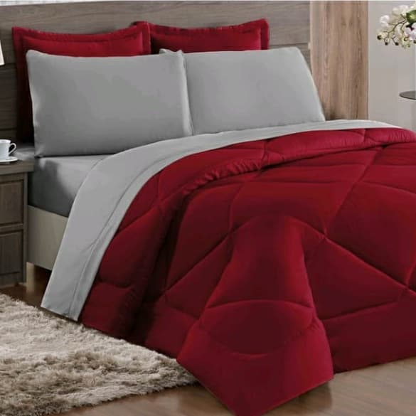 Kit edredon ternura queen + lençol 06 peças vermelho/cinza
