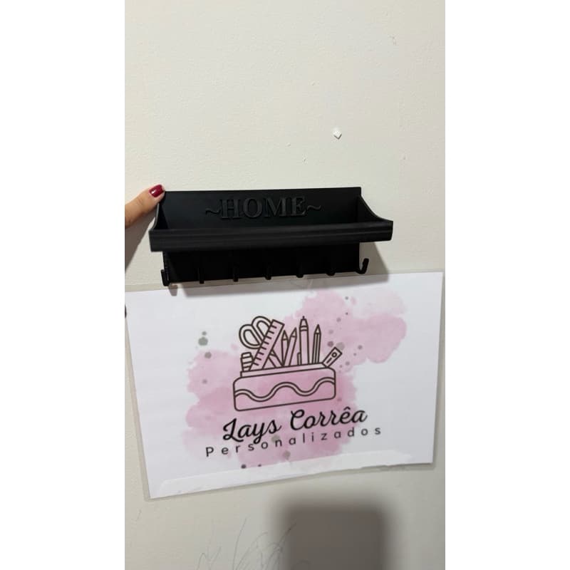 Porta-Chaves Decorativo HOME em 3D com Prateleira | Organizador de Parede
