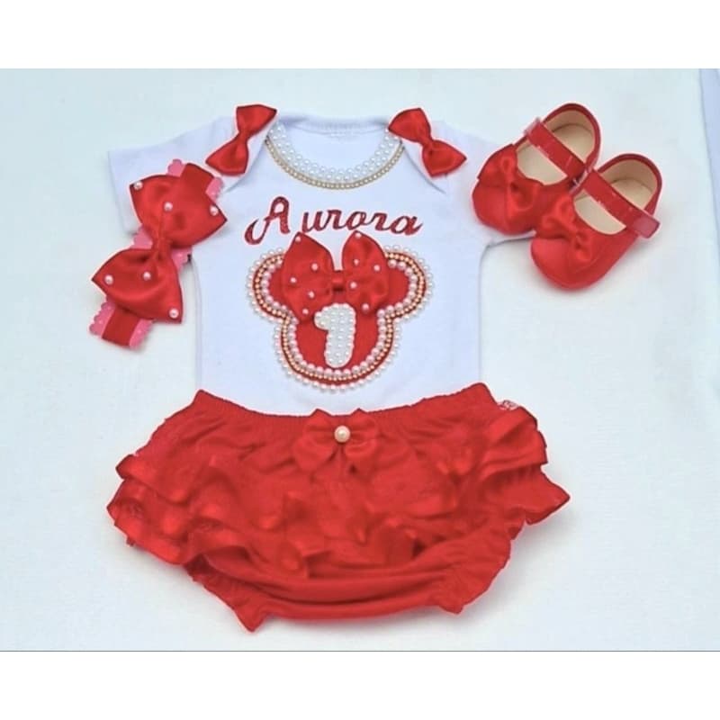 Body temático da  Minie Mesversario menina com faixinha