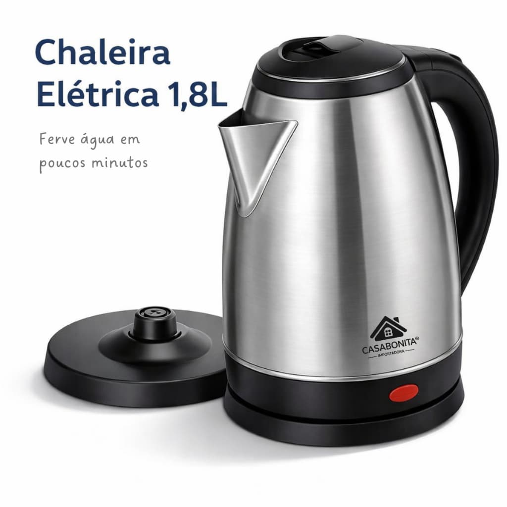 Chaleira Elétrica Inox 1,8L 110V Jarra com Desligamento Automático para Chá e Café CASA BONITA