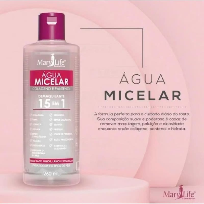 Água Micelar Colágeno e Pantenol 15 em 1 260mL