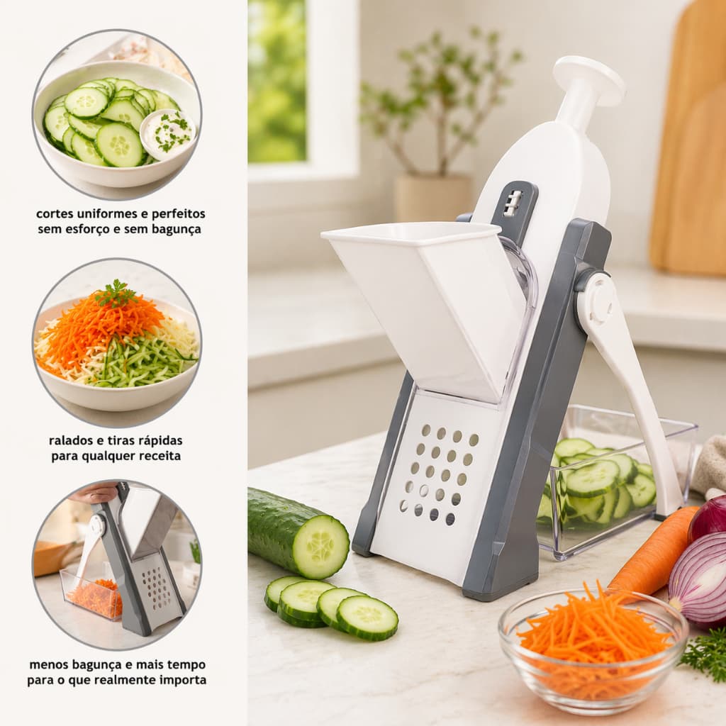 Cortador Ralador Multifuncional Para Legumes Frutas Fatiador Manual Mandoline 5 Funções Achadinho
