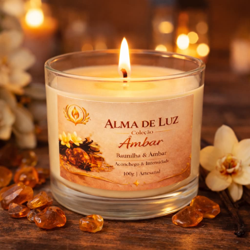 Vela Aromática Premium Perfumada Baunilha E Ambar 100g