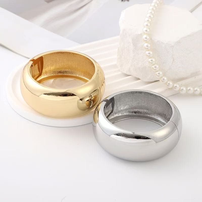 Pulseira Bracelete Larga Feminino, Aço Inoxidável Hipoalergênico, Modelo Tambor Luxo, Não Desbota Uso Diário
