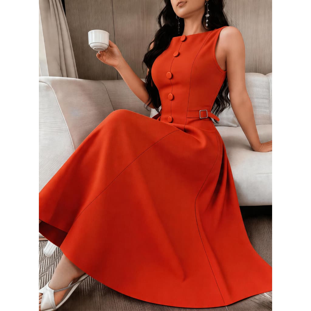 Vestido Elegante Feminino De Cor Sólida, Sem Mangas, Verão P M G