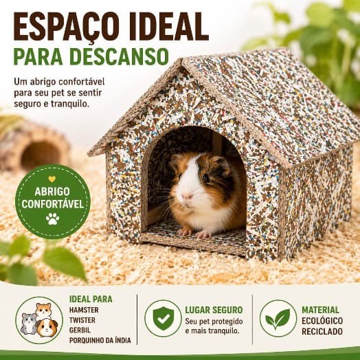 Casinha para Hamster e Porquinho-da-Índia Abrigo para Roedores Casa Pet Ecológica Resistente