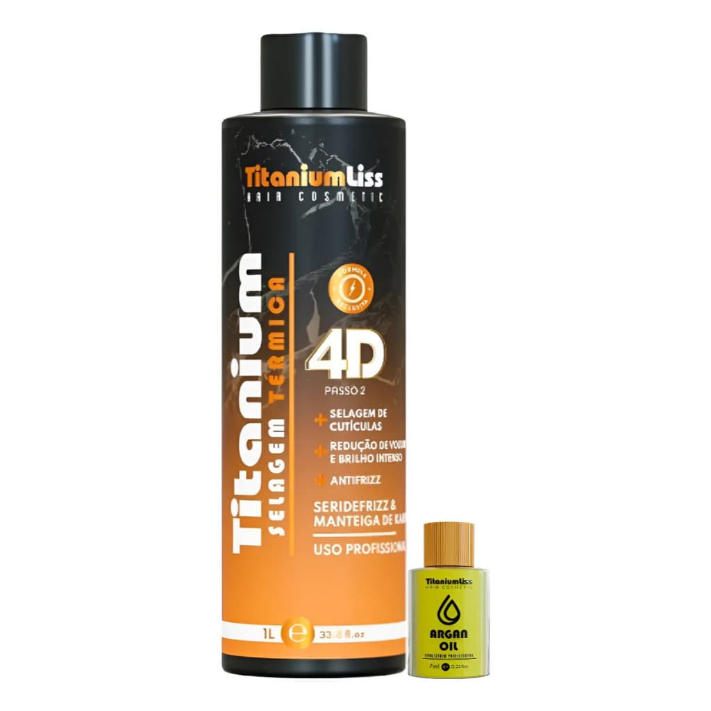 Progressiva Titanium Liss 4D 1L + Argan 7ml Liso Perfeito Brilho Intenso Sem Frizz Resultado de Salão