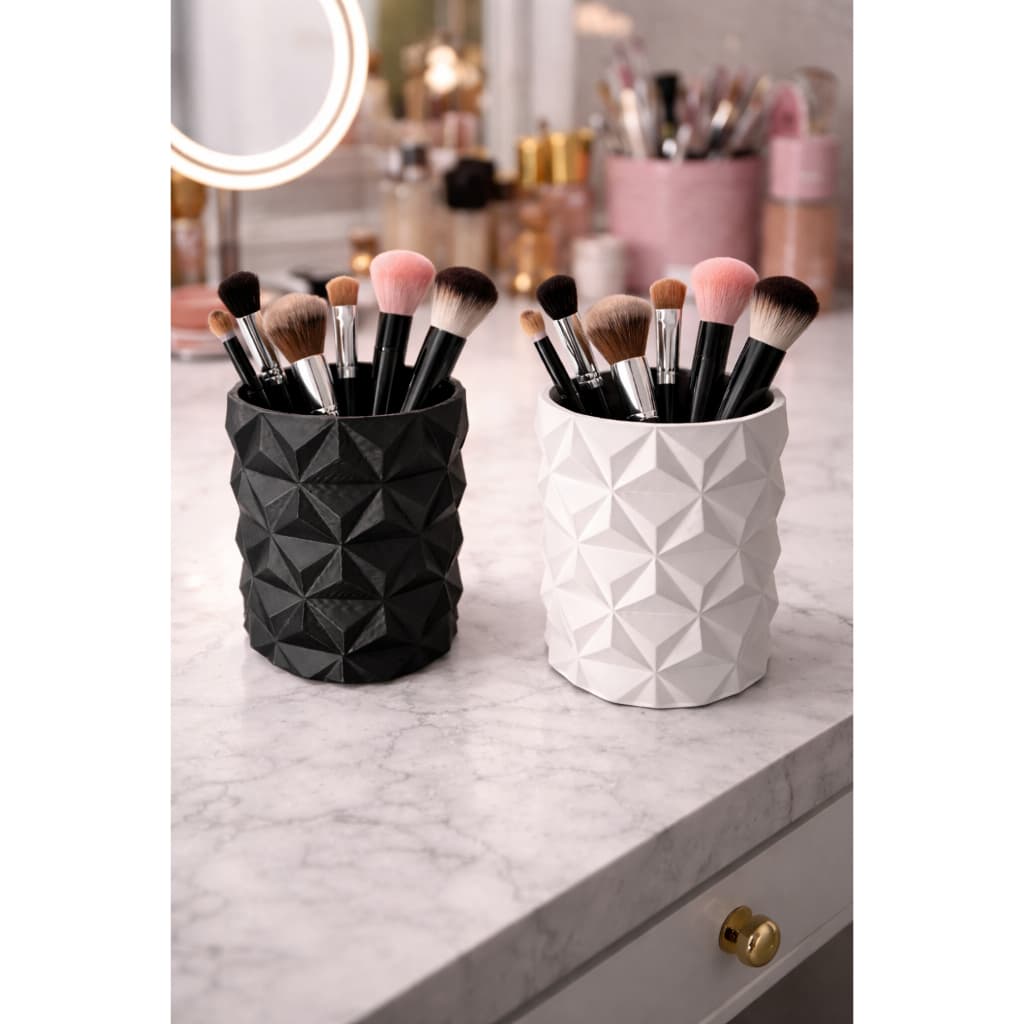 Porta Pincéis Maquiagem Geométrico 3D Preto/Branco – Organizador Elegante | NOX 3D