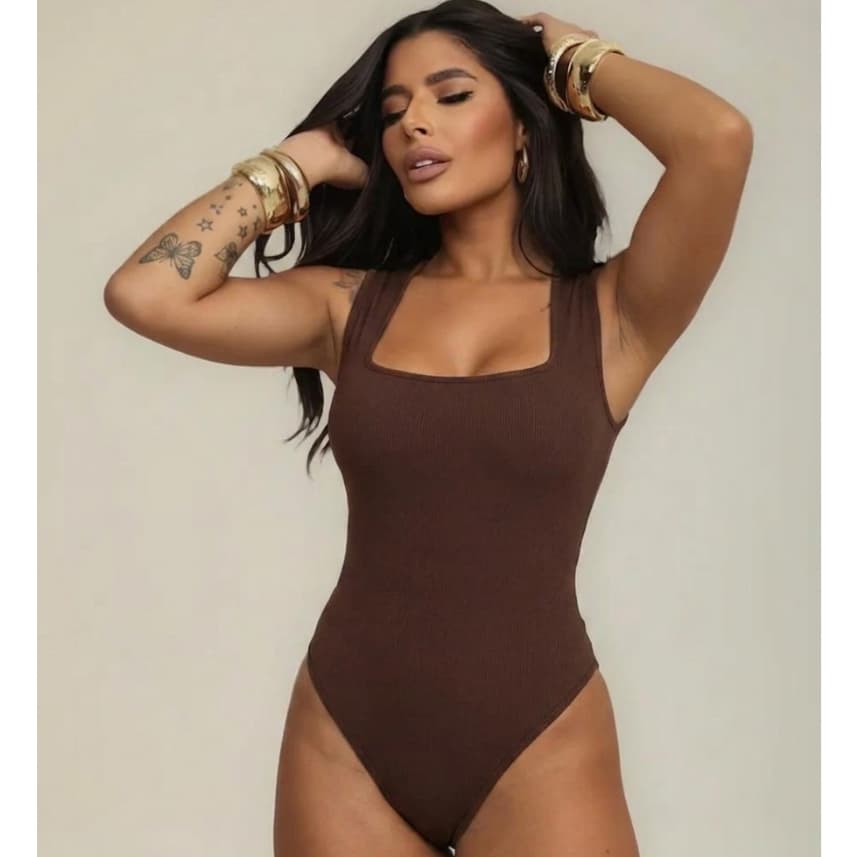 Body Tecido Romantic Premium Bory Feminino Decote Quadrado Verão Excelente Elasticidade Tecido Respirável