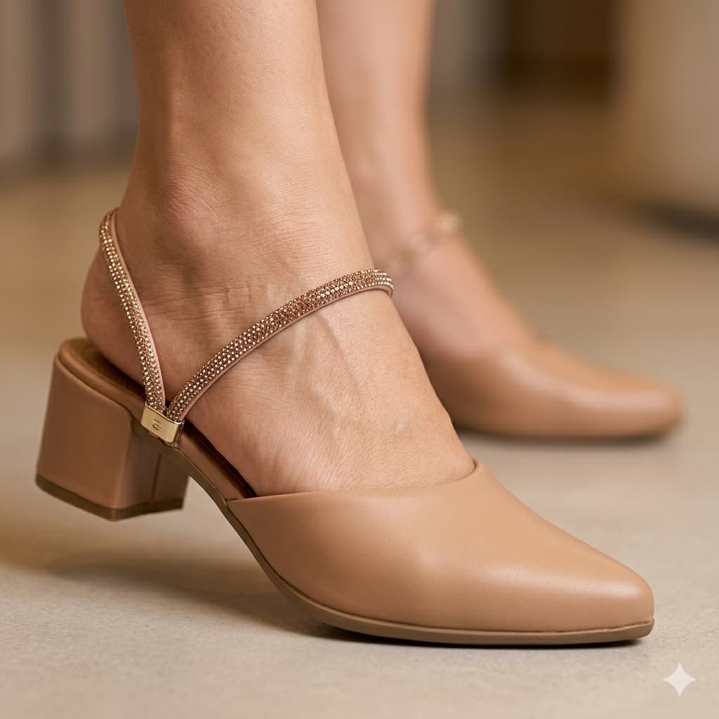 Salto Mule 2 em 1 Tamanco Feminino Strass Bico Fino Linha Conforto Scarpin Confortável