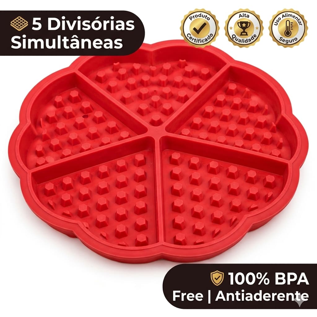 Forma Silicone 5 Divisórias Waffle Panqueca Omelete Antiaderente BPA Free Original