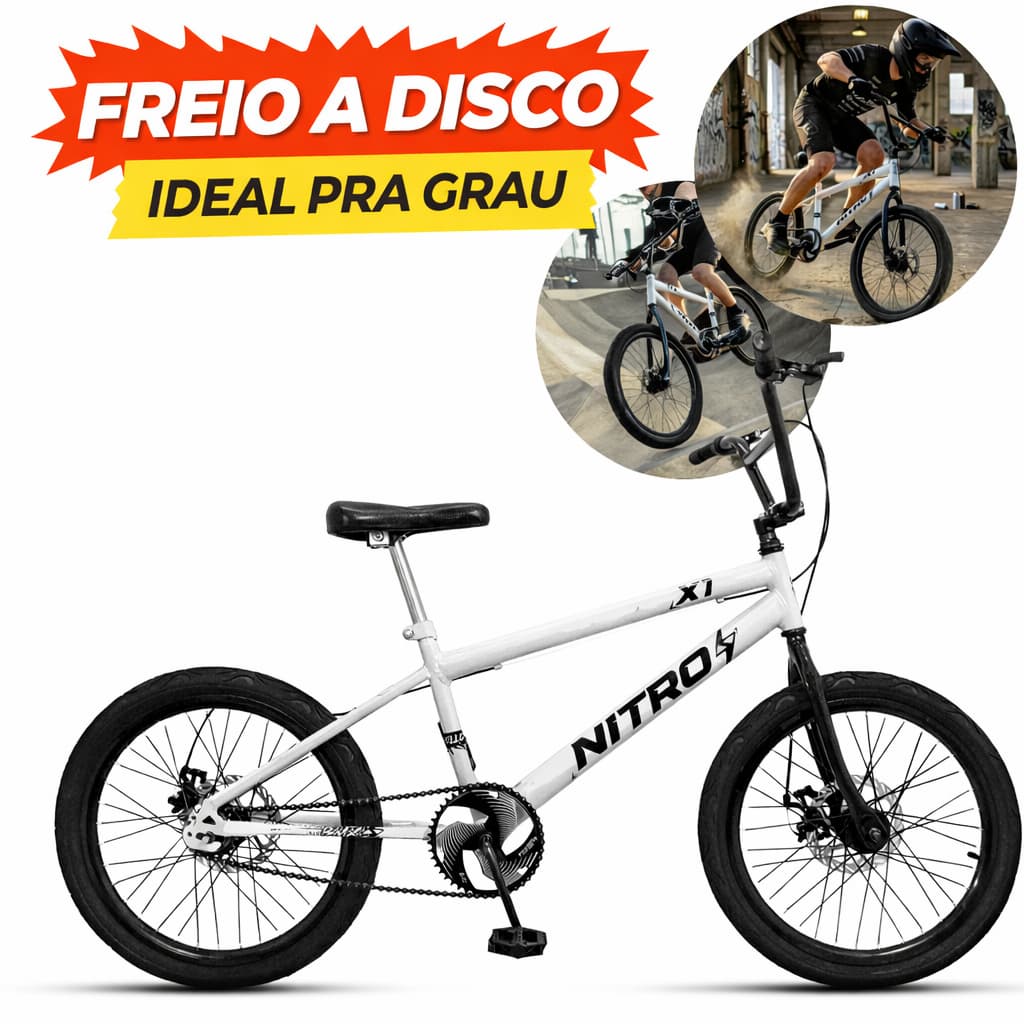 Bicicleta BMX Aro 20 Infantil Freestyle Grau Freio a Disco Ello Nitro Aço
