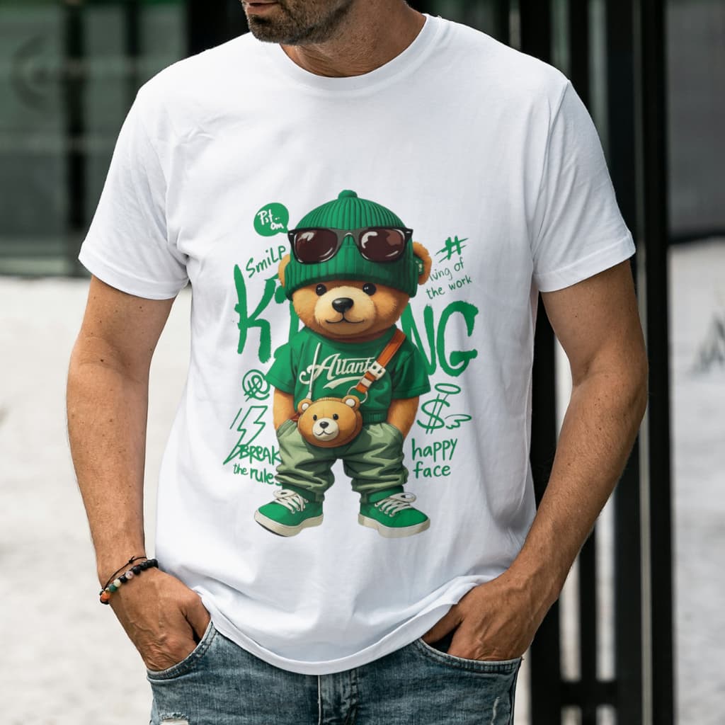 Camiseta Masculina Streetwear Urso Estampada Algodão 100% Premium Confortável