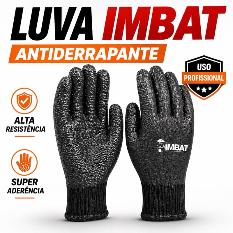 Luva de Proteção IMBAT Borracha Vulcanizada Preta Antiderrapante Profissional 10 GG