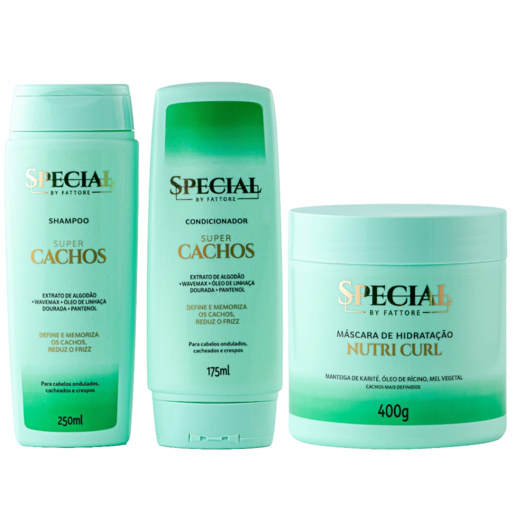 Kit Shampoo e Condicionador + Máscara 400g Ativador de Cachos com Wavemax Fattore Special
