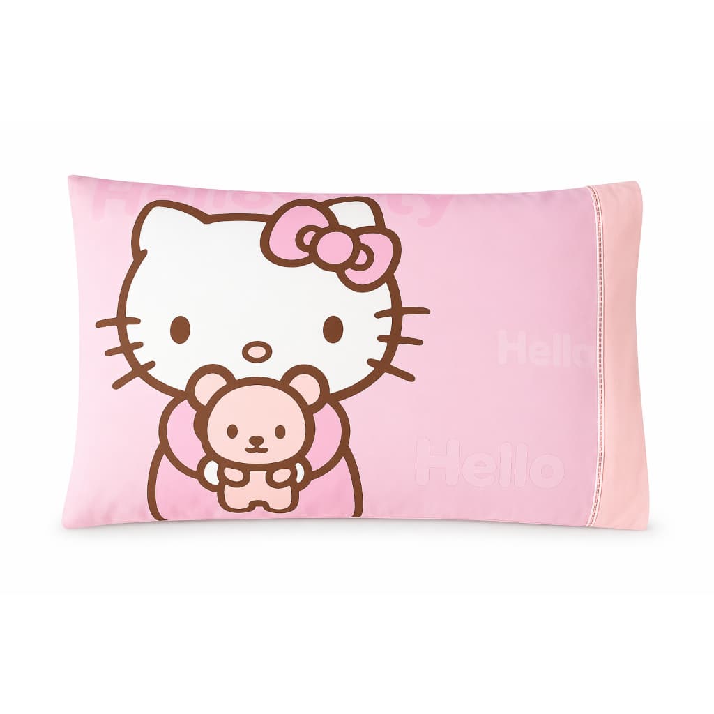 Capa Fronha de Travesseiro Infantil Ponto Palito Hello Kitty Rosa 50x70 Menina Toque Macio