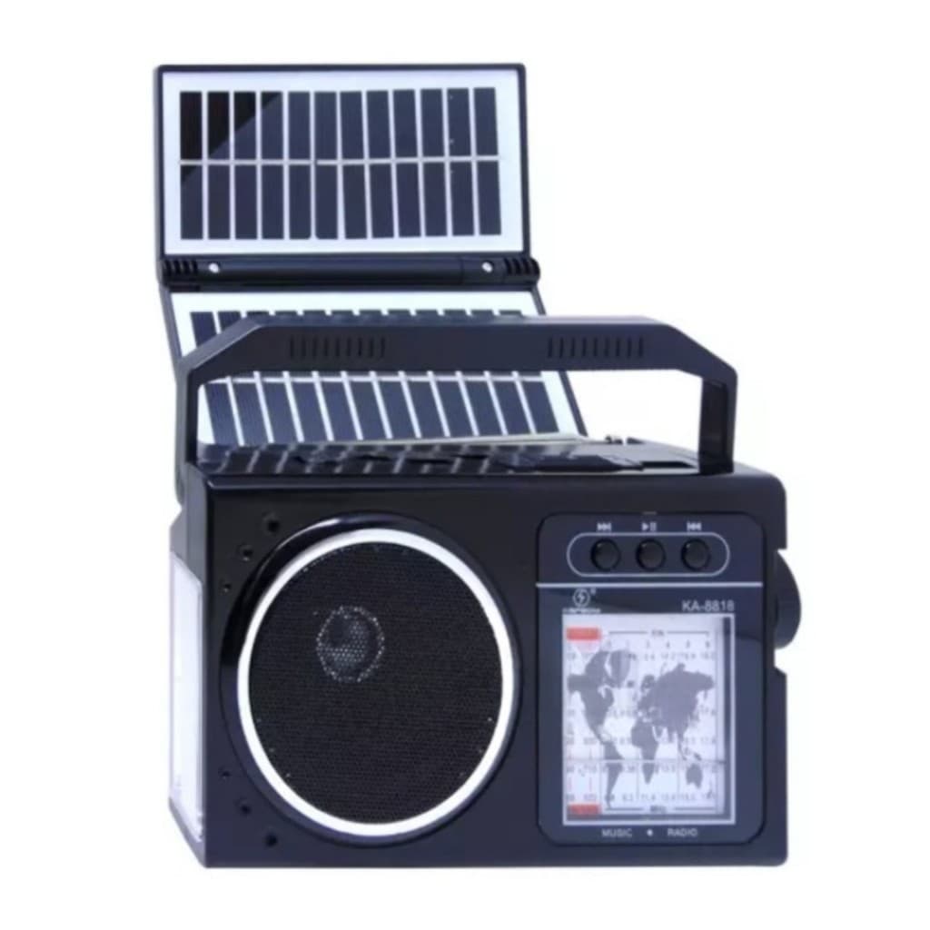 Rádio Portátil Recarregável Bluetooth Placa Solar Lanterna Bateria Com Alça Praia Pesca Caixa Som