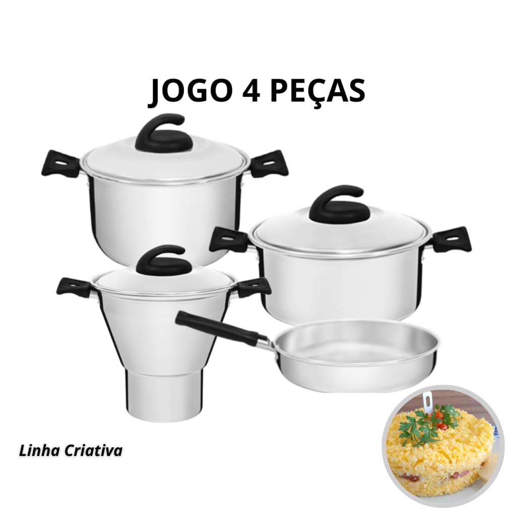 Jogo 4 Panelas - Cuscuzeiro Caçarola Caldeirão Frigideira Cor Lilas - KIT TODO DIA ALUMIC