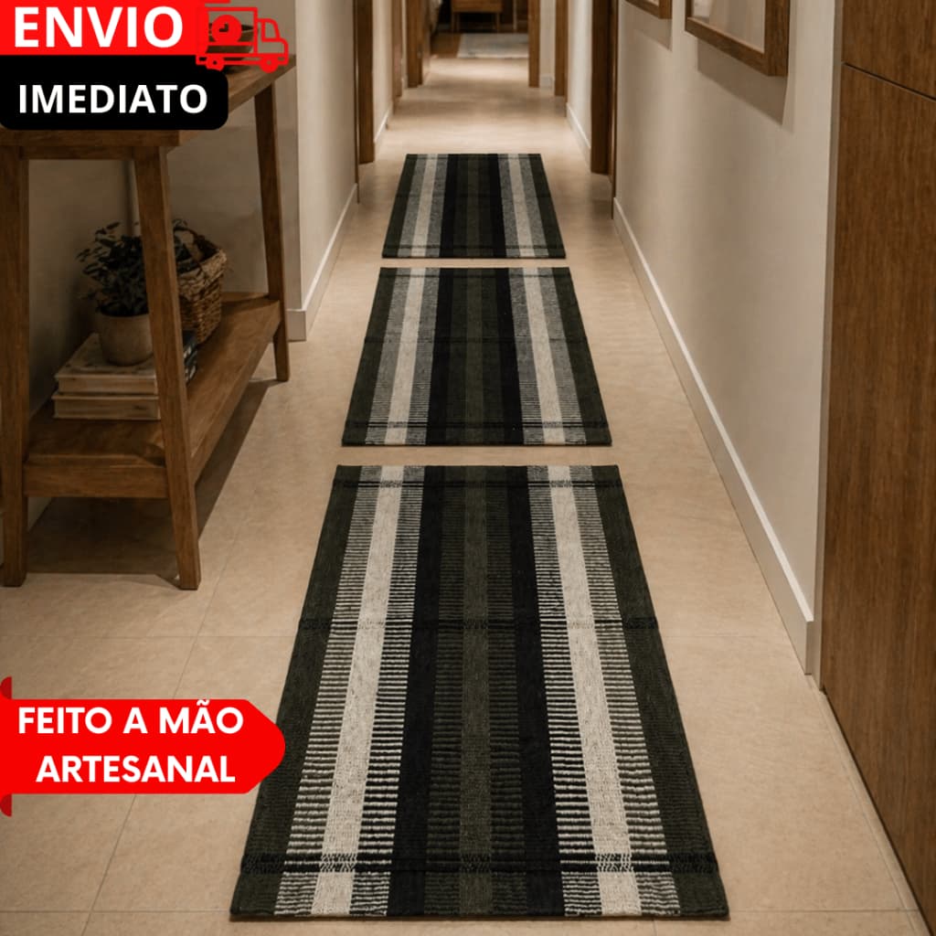 Jogo 12/3 de Passadeira de Tear, Tapete Cozinha Kit com 3 Peças - feito a mão fácil lavagem.........