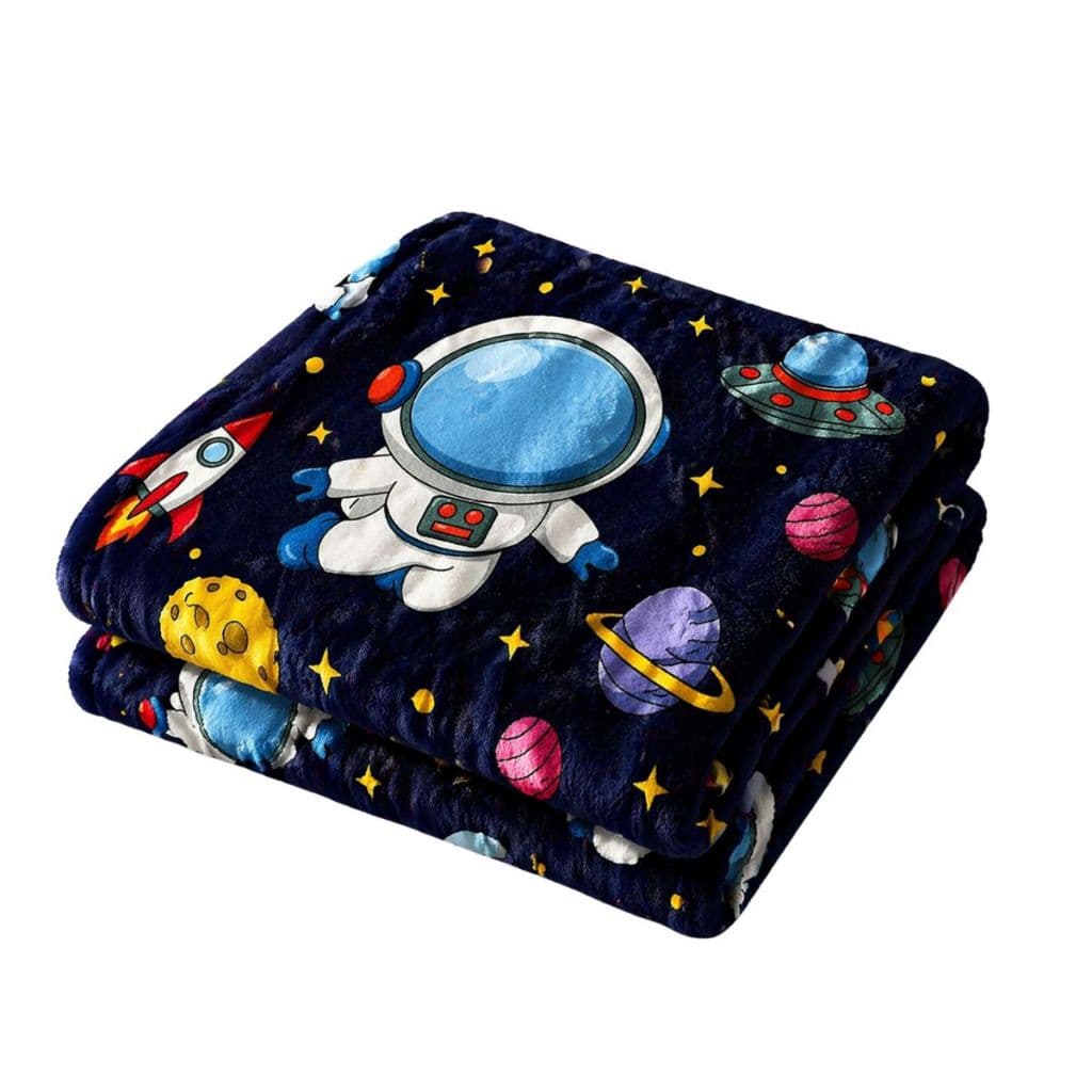 Cobertor Coberta Manta Mantinha Microfibra Soft Pequena Quarto Menino Passeio Astronauta Marinho