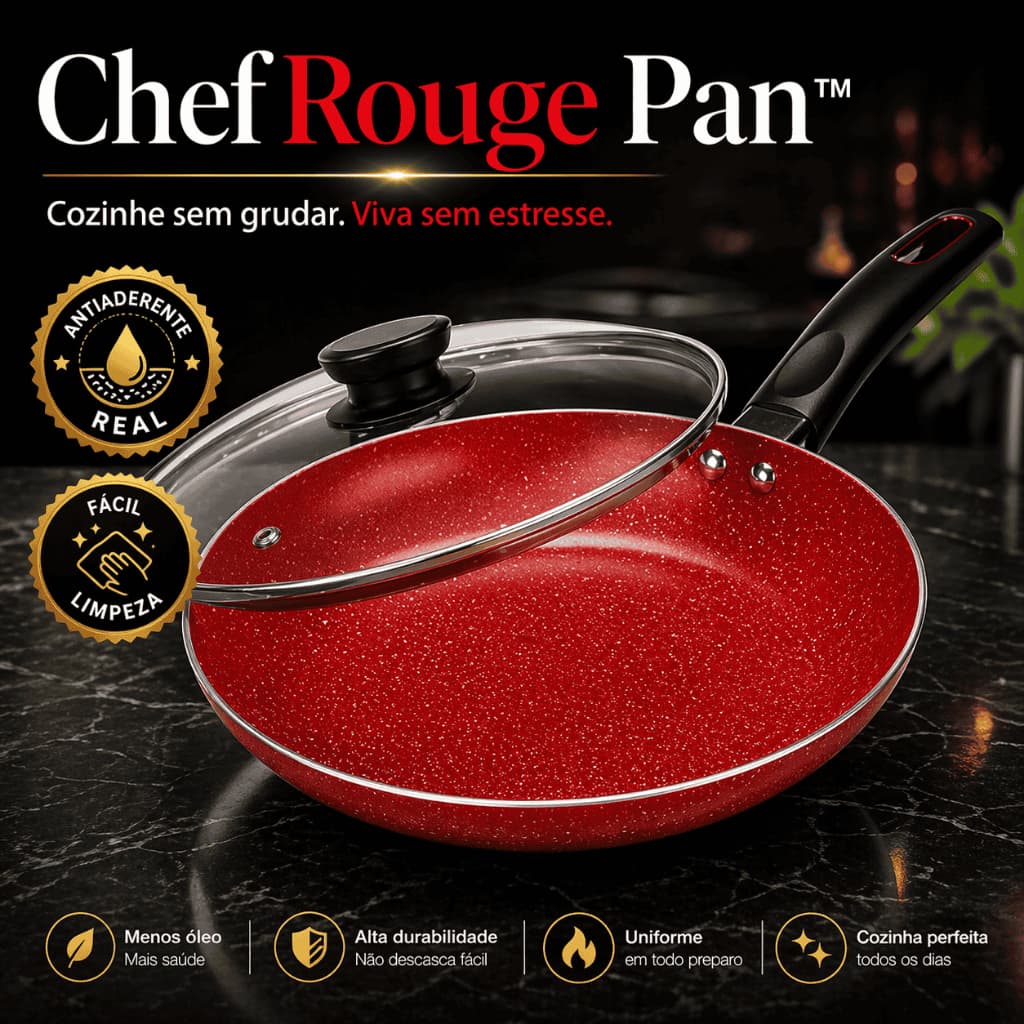 Frigideira Antiaderente 26cm com Tampa ChefRouge Pan Não Gruda Fácil de Limpar Alta Durabilidade