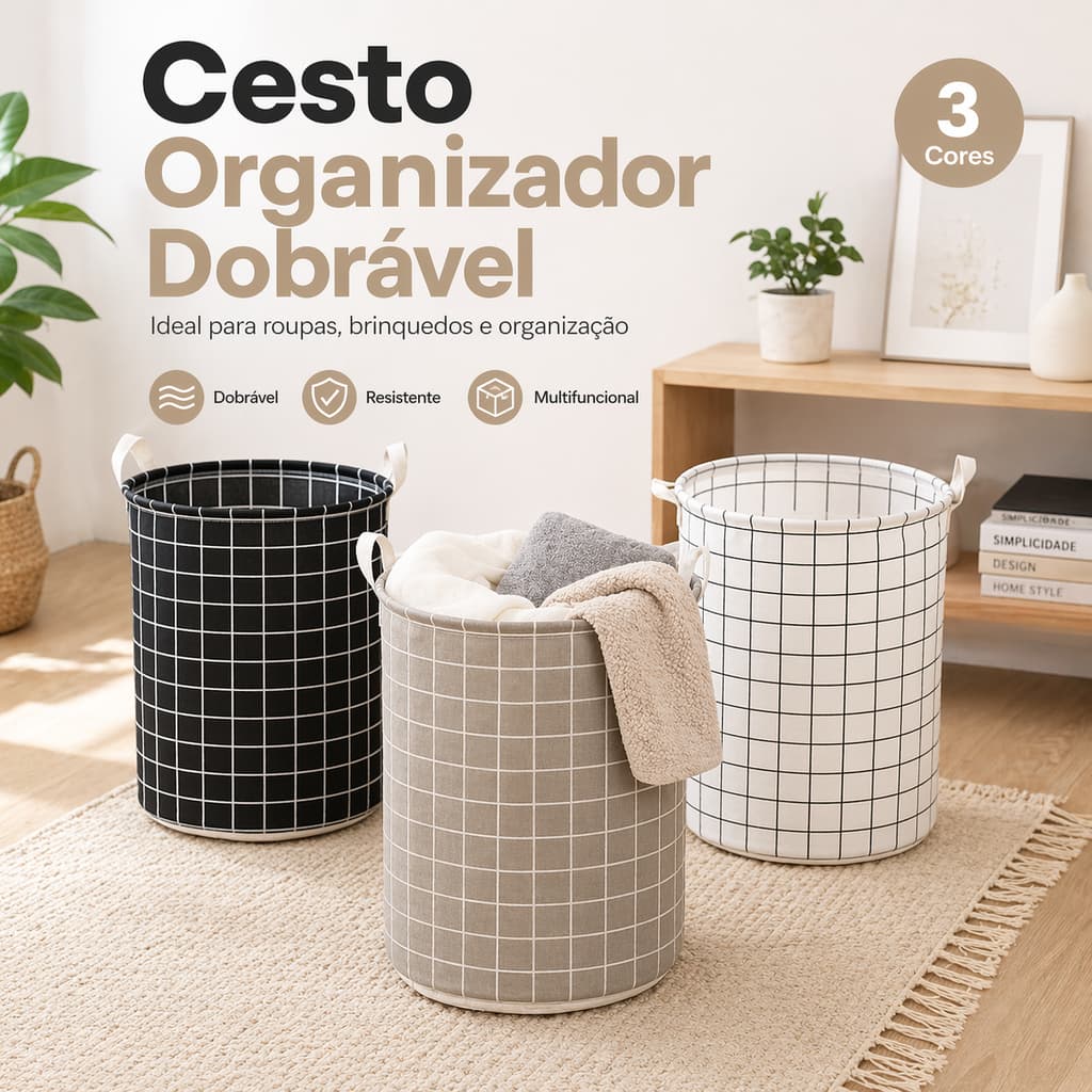 Cesto De Roupas Dobrável Multiuso 40 Litros Impermeável Compacto E Versátil 40L Para Roupa Calça