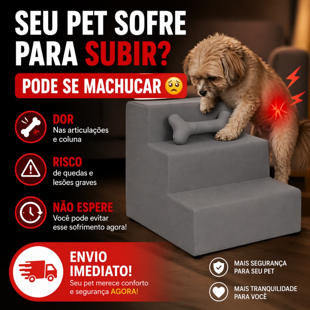 Escada Cachorro Gato Escadinha Pet  Escada com 3 Degraus para Cachorro