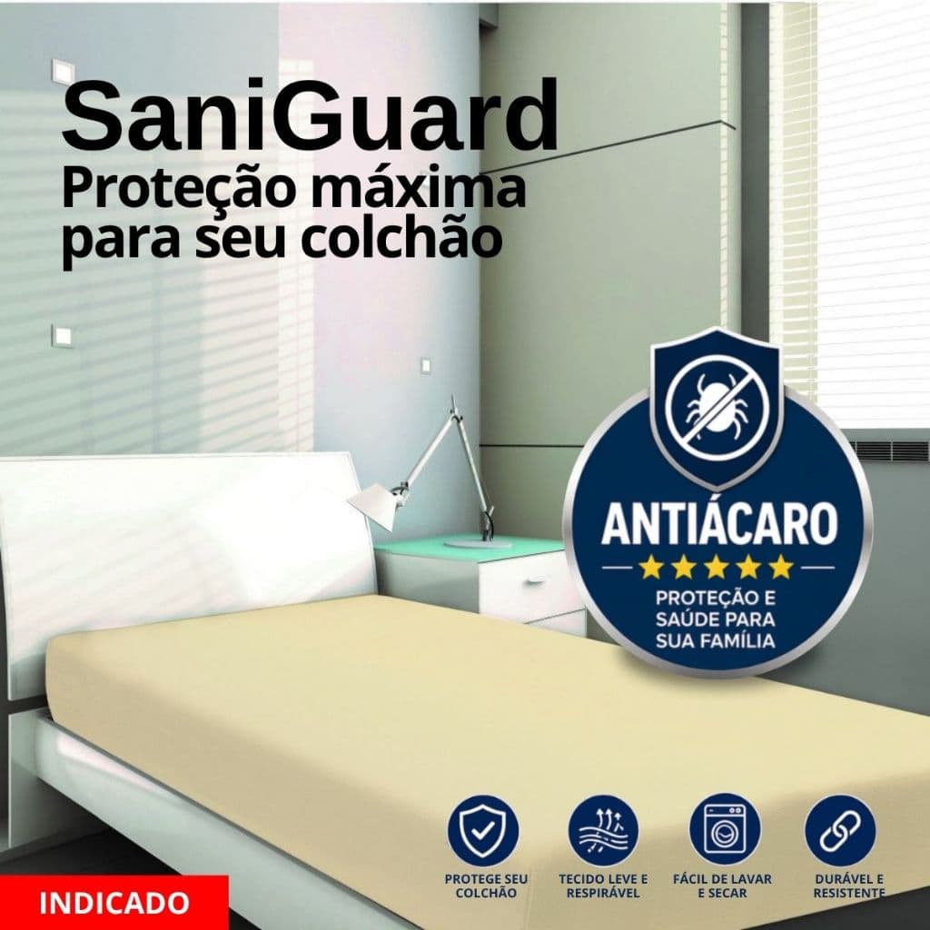 Capa de Colchão Impermeável Solteiro Ajustável Elástico Protetora Bege Antialérgico Saniguard Durável