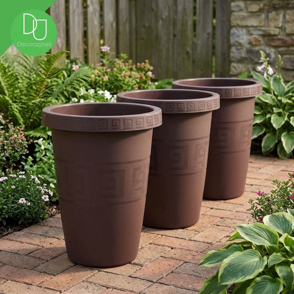 Kit 3 Vasos De Flor De Luxo Resistente 21 Litros Para Flores Plantas Hortaliças