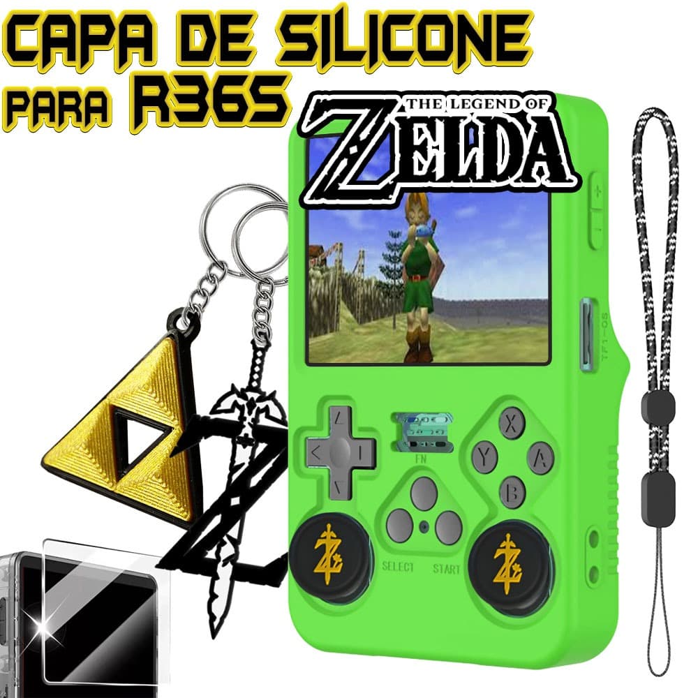 Case Capinha de Silicone para R36S ZELDA LINK Personalizado Grips Pelicula Chaveiro