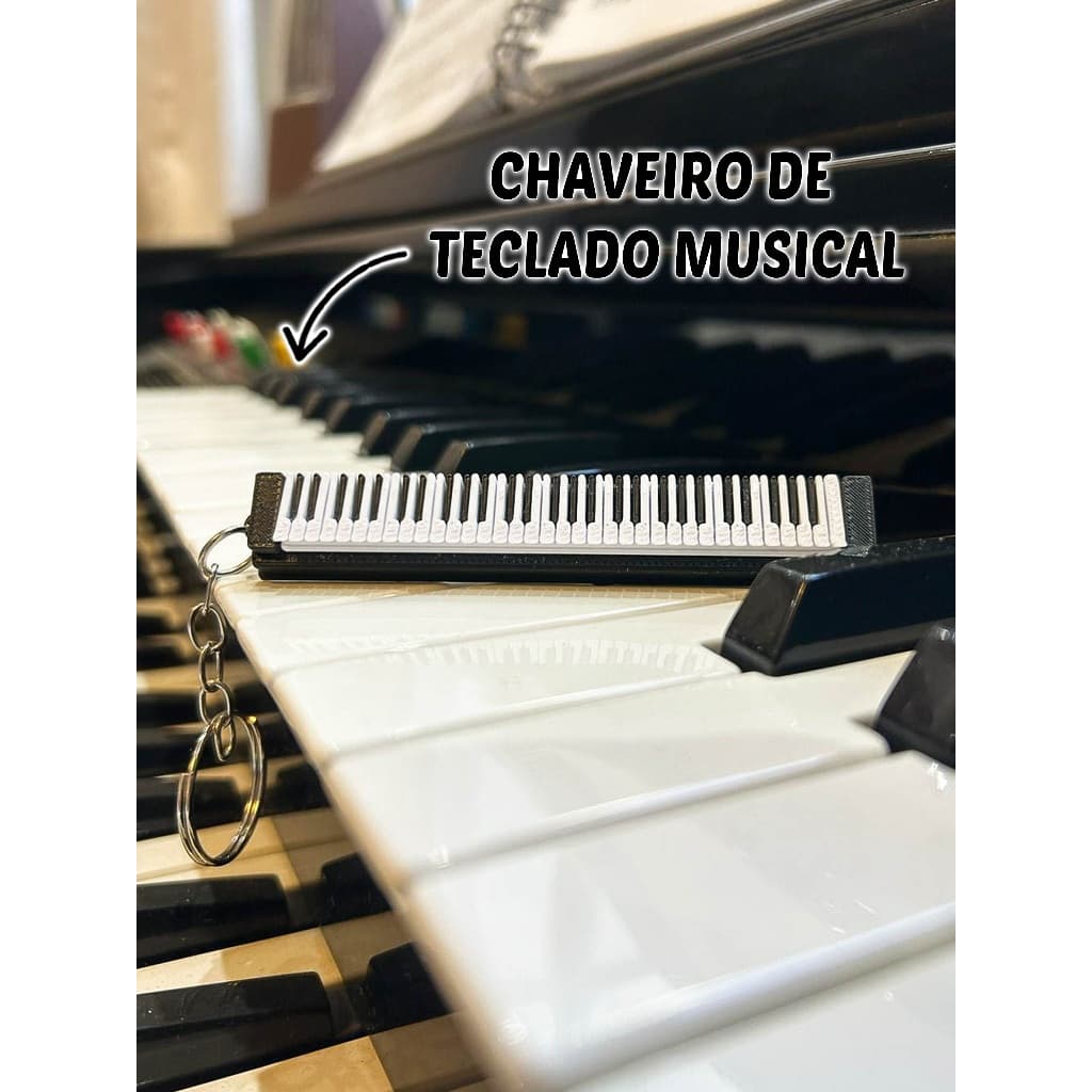 Chaveiro Teclado Musical Piano Acessório 3D Preto e Branco Para Chaves e Bolsas
