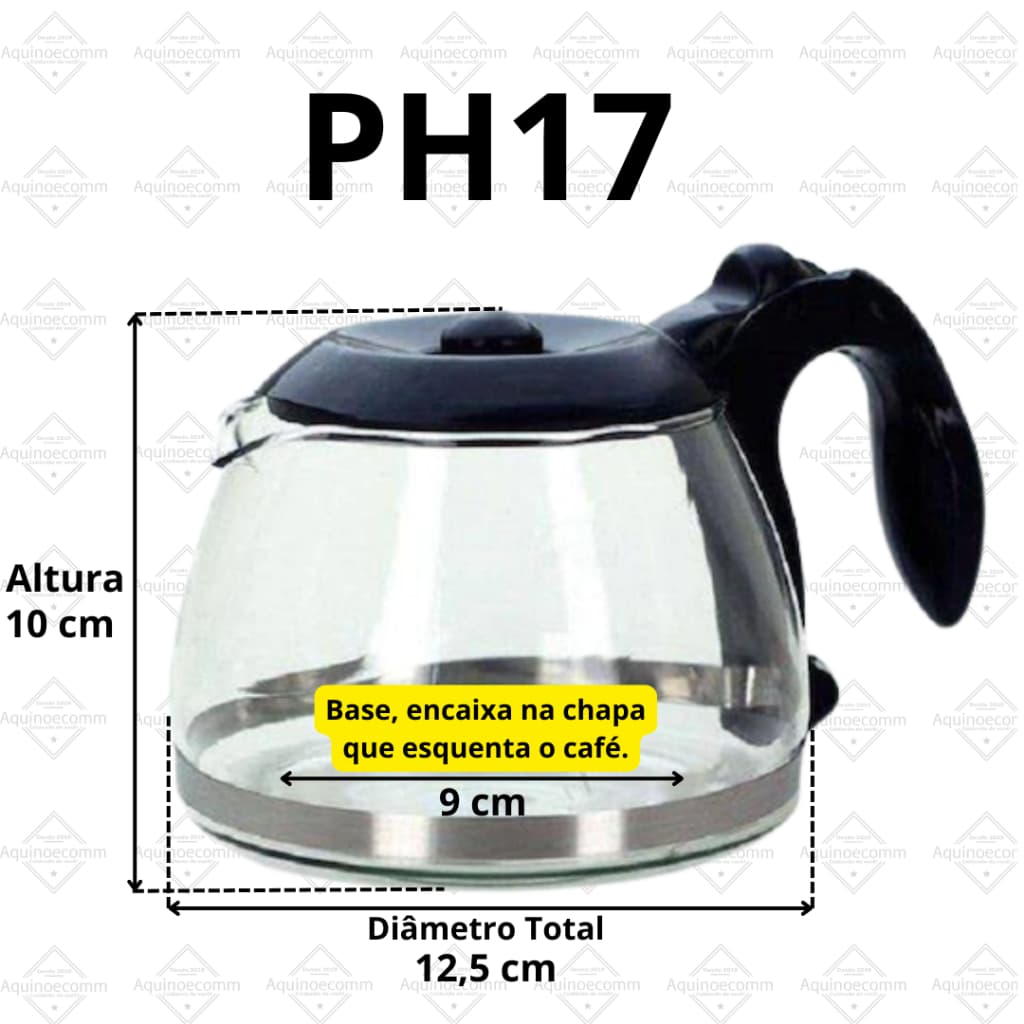 Jarra De Cafeteira Com Tampa Preta Para Philco PH17 Baixa - Vidro Super Resistente