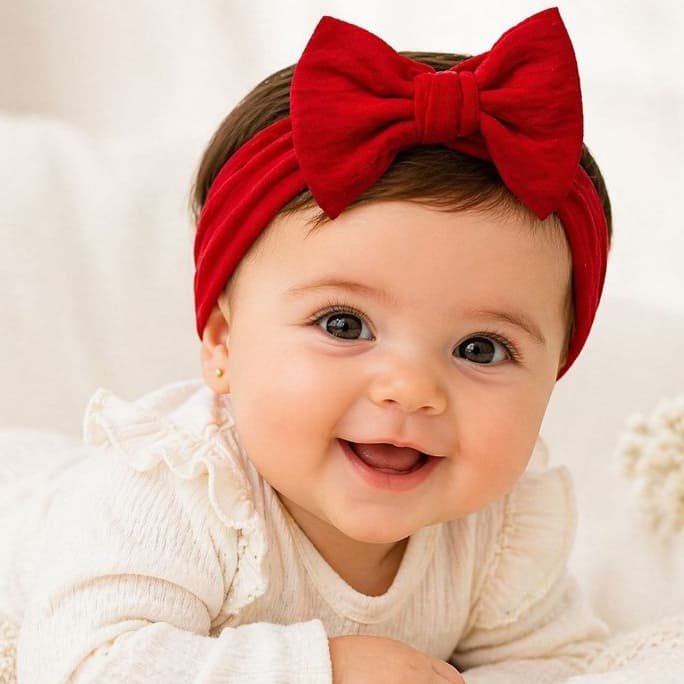Faixa de Bebê com Laço Vermelho | Tiara Infantil Macia e Confortável | Turbante Bebe Rn | Enxoval Maternidade