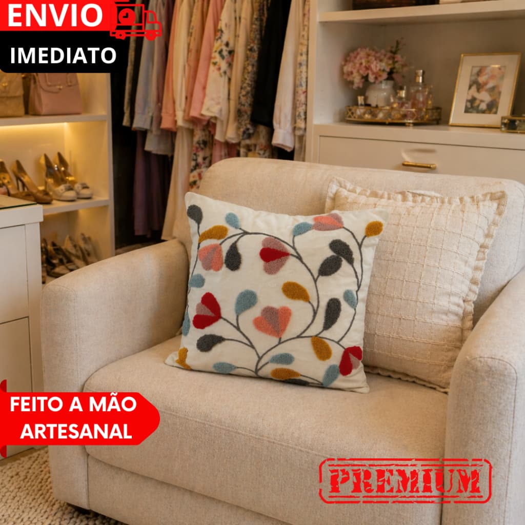 OFERTA 1/2/ Capas de Almofada 45x45cm Bordado Colorida Artesanal para Sofá e Cama Decoração Elegante