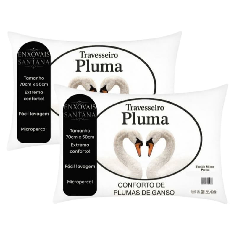 Kit 2 Travesseiro Pluma de Ganso Descanso Antiacaro 70x50cm
