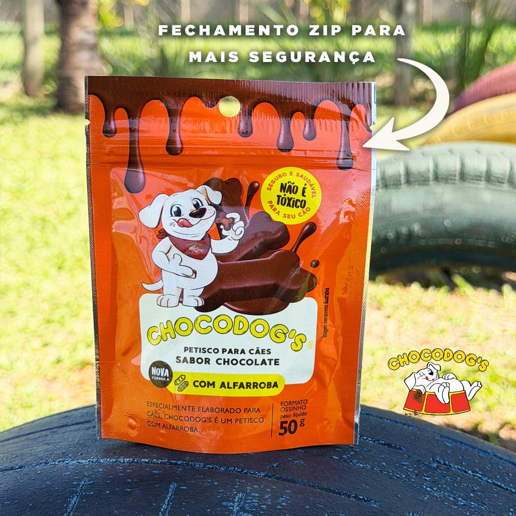 Sachê Ossinho Petisco sabor chocolate pra cachorro Sobremesa Chocodogs