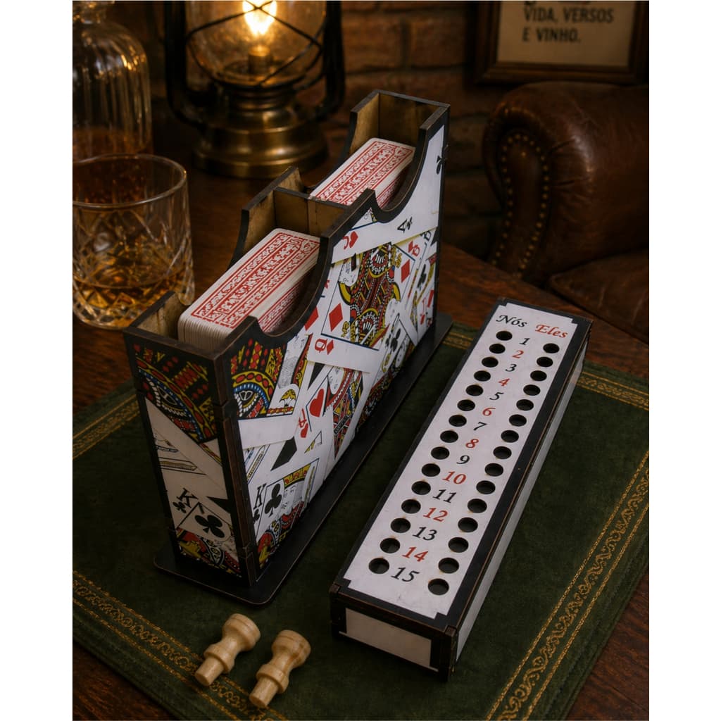 Caixa de Baralho Porta Cartas Marcador 15 Pontos Branca MDF