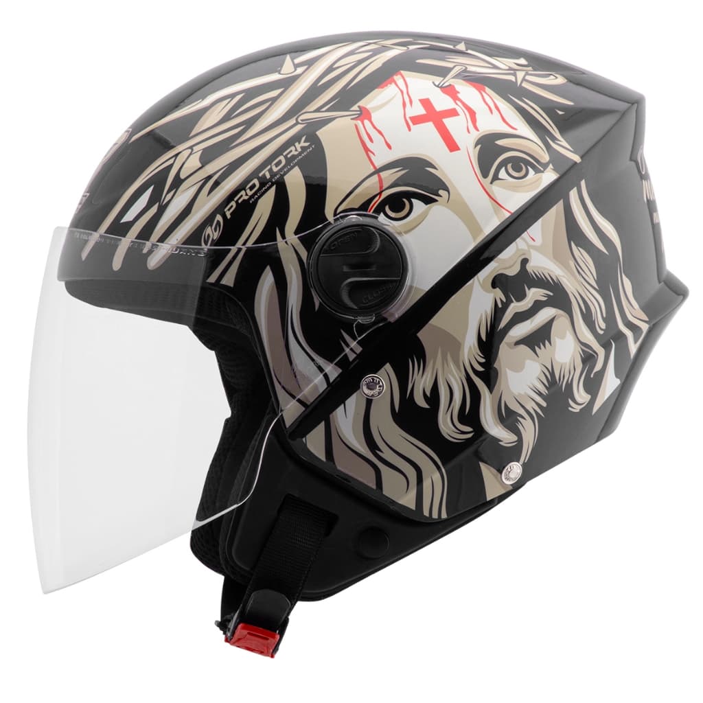 Capacete Aberto Pro Tork New Liberty Three Cristo Preto com Viseira Cristal Masculino e Feminino
